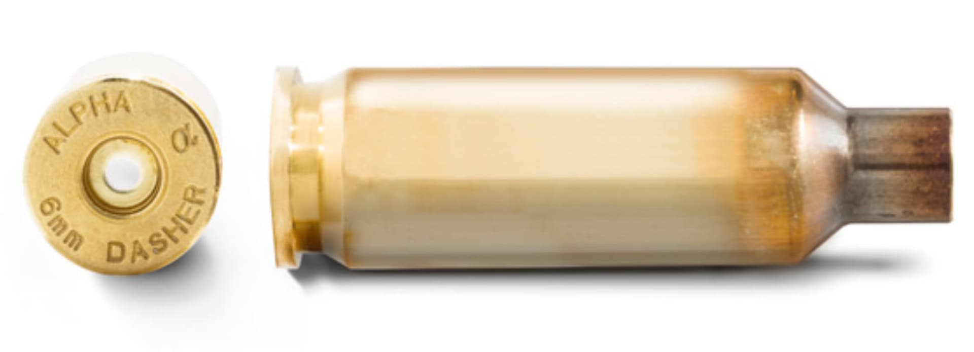 Alpha Munitions brass cartridge cutaway showing precision engineering
